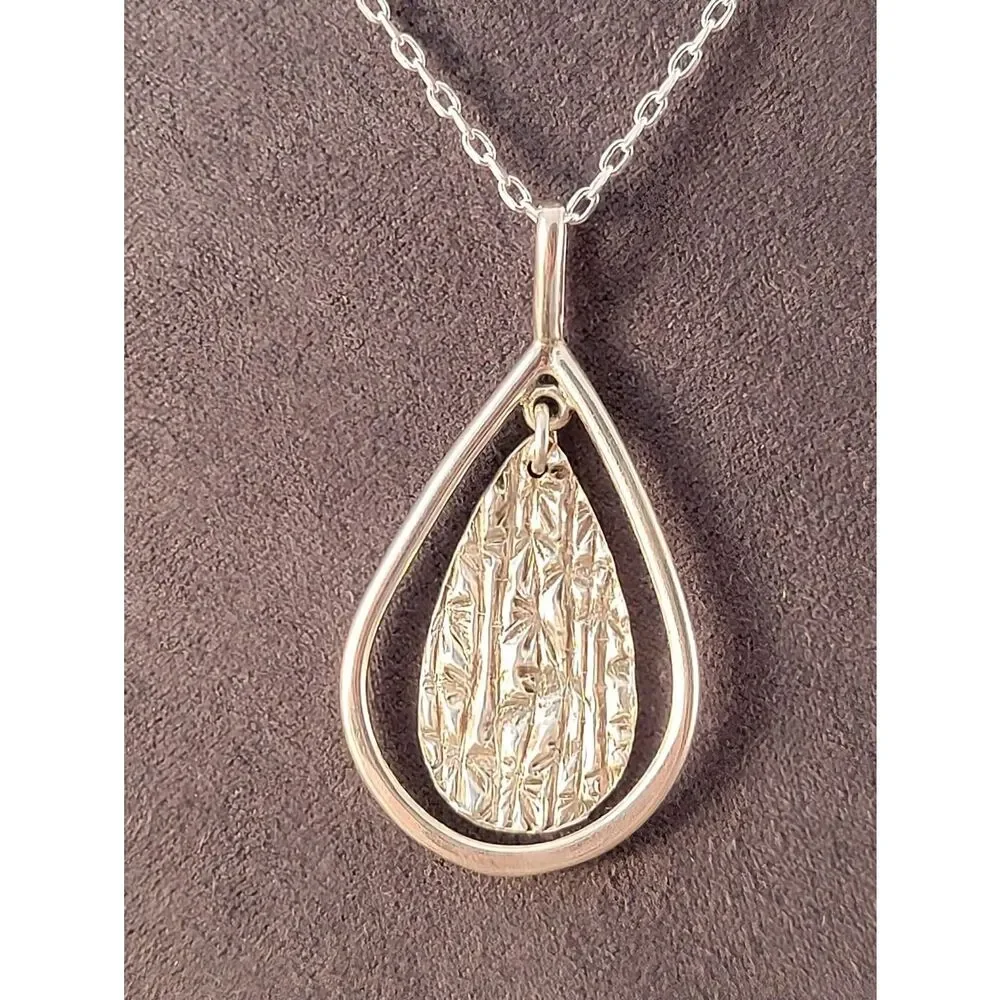 Sterling Silver Artisan Textured Tear Drop Loop Tag Necklace